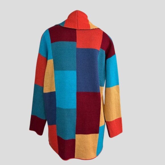 Multicolored Open Front Patchwork Long Sweater Size 3XL - Picture 2 of 12